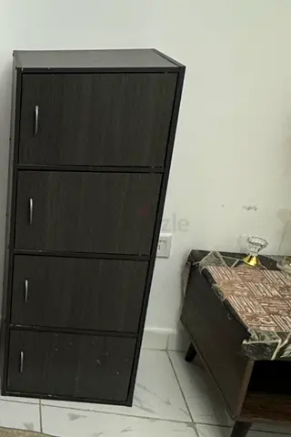 Tall 4-Door Dark Wood Storage Cabinet - Good Condition
