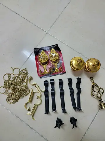 CURTAIN Rod Finials, Brackets and Rings Set - Gold