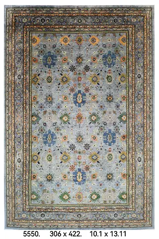 3 x 4.2 Large floral bluish grey Style Blue Rug with Floral Patterns afghan handmade wool carpet