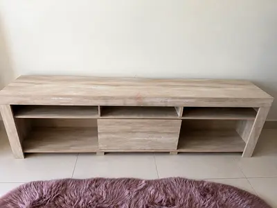 Set Of 3 Light Wood TV Console / Media Unit - Spacious Open Shelves