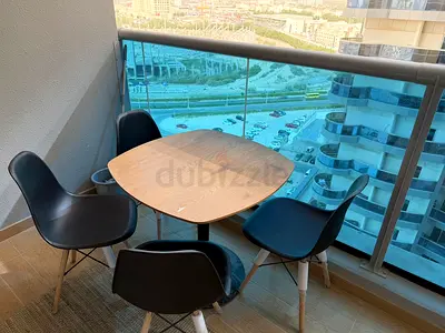 Wooden Balcony Dining Set - Table with 4 Black Chairs
