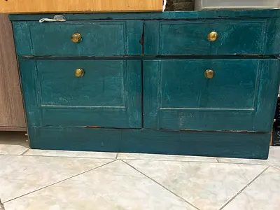 Solid Wood Low Cabinet / Sideboard with Teal Patina Finish
