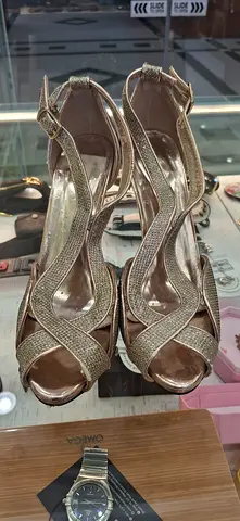 Elegant Gold Shimmer Strappy High Heels