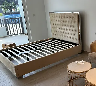 Beige Tufted queen size Bed Frame with Headboard - Good Condition