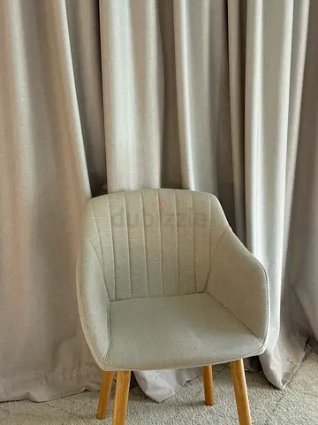 Modern Beige Fabric Dining Chair with Wooden Legs