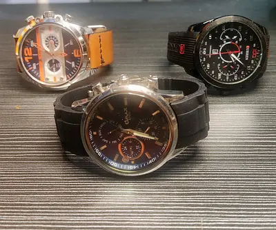 Set of 3 Mens Analog Sport Watches - Mixed Bands (Leather  Rubber)  2watch need battery.