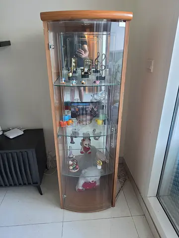 Glass Curio Display Cabinet with Wooden Frame - Good Condition