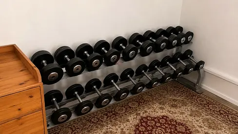 Set of Fixed Dumbbells with 3-Tier Rack - Good Condition