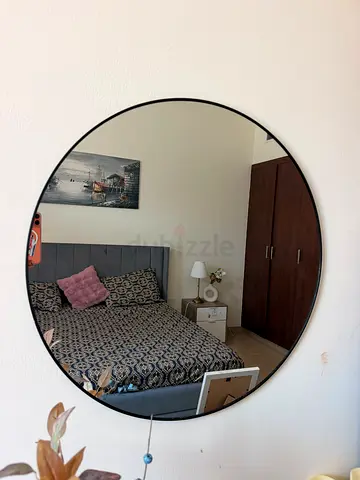 Large Round Wall Mirror with Thin Black Frame - Modern Bedroom Mirror