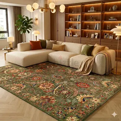2.8 x 3.6 m Ornate Oriental Style Green Rug with Floral Pattern afghan handmade wool carpet