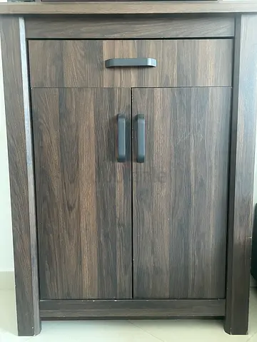 Dark Wood Small Cabinet with Drawer cum shoe rack — Compact Storage Unit