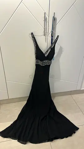 Black embellished evening gown, size likely small/medium, mermaid silhouette