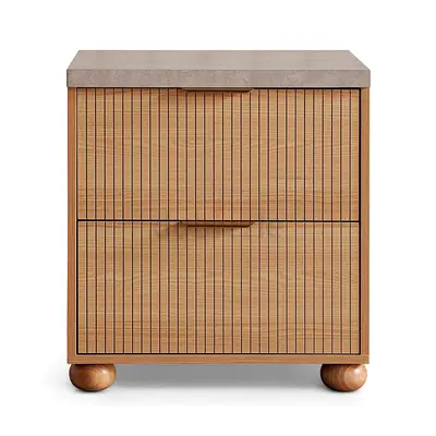 Modern Fluted Wooden Nightstand with Two Drawers (one or two are available)