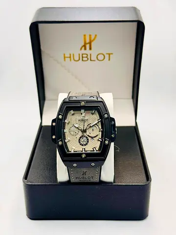 Hublot-style Mens Chronograph Watch in Box (White Strap)