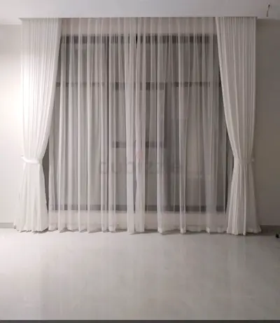 White Sheer Curtains with Side Drapes - Set