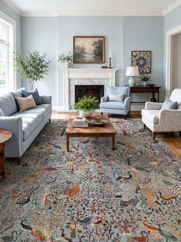 2.8 x 3.6 Elegant Floral and Bird Pattern Large Area Rug afghan hand knotted veg dye wool carpet