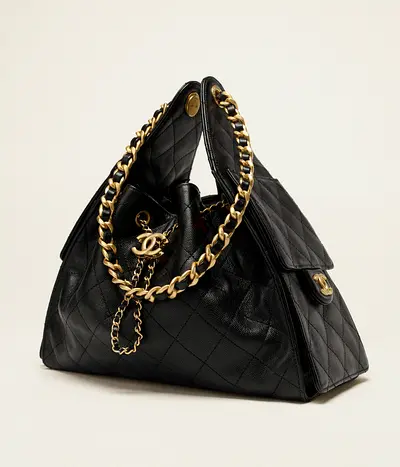 Chanel Black Quilted Caviar Mini Chanel 25 Hobo Handbag