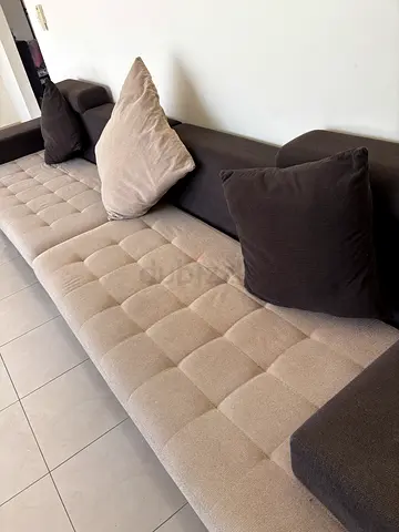 Beige  Brown 6-Seater Sofa with Cushions - Good Condition