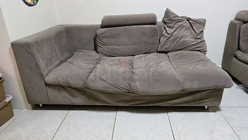 3-Seater Brown Fabric Sofa with Chaise - Good Condition