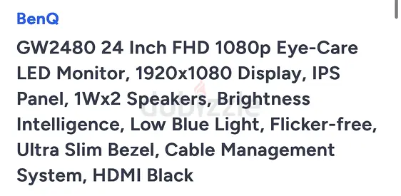 BenQ GW2480 24 FHD 1080p IPS Eye-Care Monitor - Black