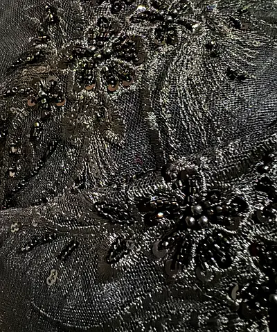 Lace fabric black with embroidery and beads