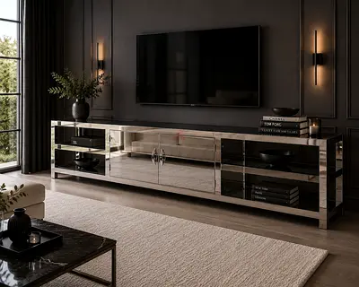 Timothy Oulton Modern Stainless Steel  Entertainment Center from Marina Home