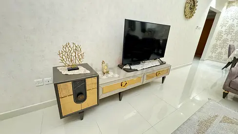 Modern TV Unit and Side Cabinet in Cream  Gold — Good Condition