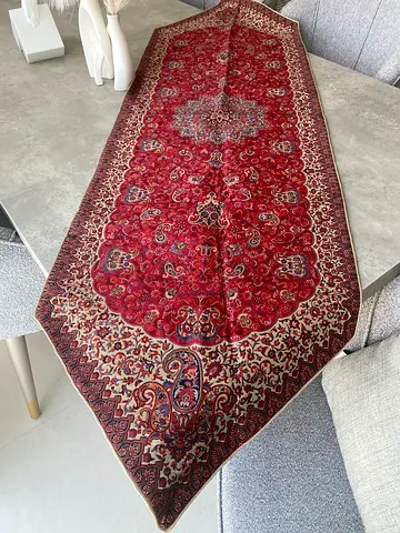 Classic Red silk Persian-Style Table Runner / Narrow Rug - Good Condition