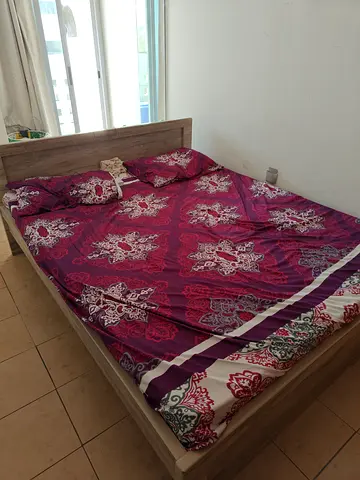 Wood-effect double bed with mattress - good condition