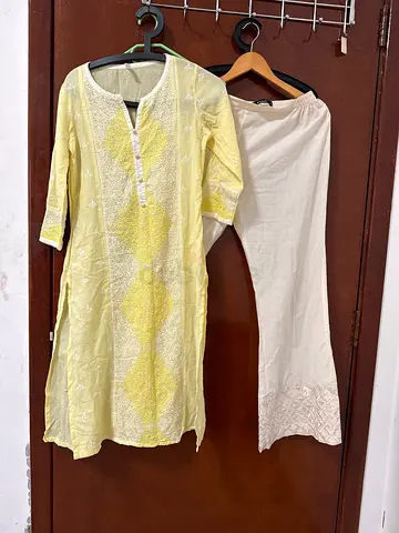 Yellow and White Womens Ethnic Wear Set