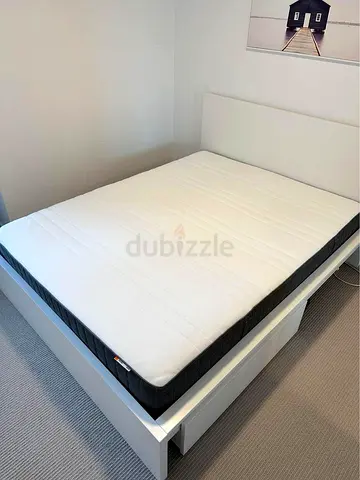 IKEA  Bed Frame with Mattress - White, Good Condition
