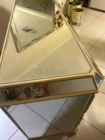 Mirrored Decorative Console Table — Glass  Gold Frame