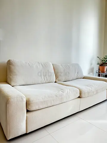 Modern minimal beige white 3-seater sofa