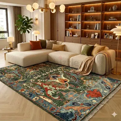 2 x 3 kawros Green Traditional Oriental Rug with Intricate Floral Patterns afghan handmade wool rug