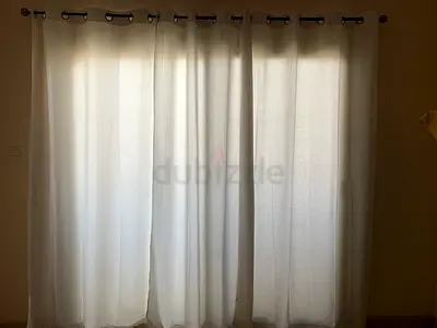 Cream Eyelet Curtains with Rod for Living Room