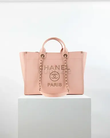 Authentic Chanel Deauville Large Pink Tote Bag
