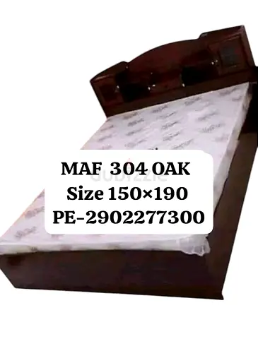 Single/Small Double Wooden Bed with Headboard and Storage (MAF 304 OAK, 150x190 cm)