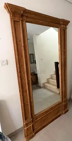 Large Wooden Full-Length Wall Mirror with Carved Frame