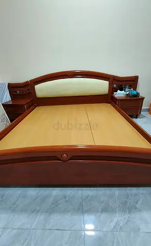 Wooden King-Size Bed Frame with side tables and underbed drawers