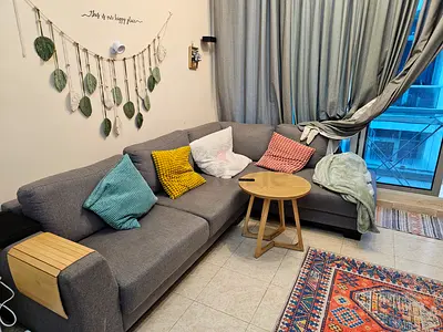 Gray L-shaped Fabric Sofa with Corner Chaise and Side Table