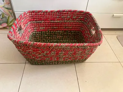 Woven Cotton Laundry Basket- Red  Olive Green- only 10 Dirhams
