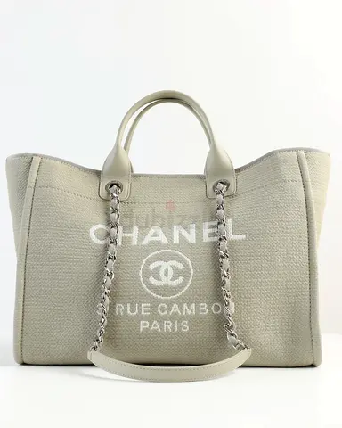 Authentic Chanel Deauville Large Gray Tote Bag