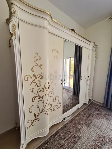 Large White Ornate 6-Door Wardrobe with Mirror