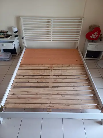 White Wooden bed frame (No Mattress) - Good Condition