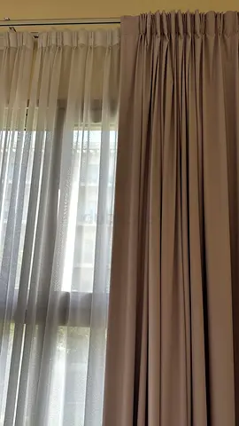 Beige layered curtains with sheer panels - gently used