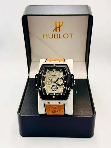 Hublot style mens wristwatch with leather strap (in box)