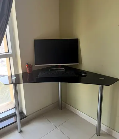ID Design - good quality corner study/office  table with tempered glass.