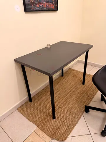 Simple grey study desk with metal legs - good condition