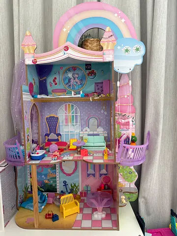 Large Wooden Dollhouse with Furniture - Pastel Princess Theme