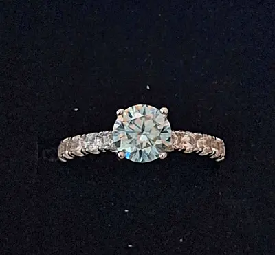 Blue moissanite silver ring 1 ct